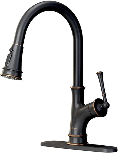 APPASO Oil Rubbed Bronze Kitchen Faucet with Pull Down Sprayer, Antique Bronze Single-Handle High Arc Single Hole, cUPC-Certified Pull-Out Hose, Water Supplies and Valve Core