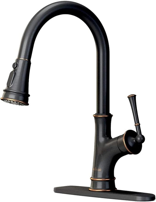 APPASO Oil Rubbed Bronze Kitchen Faucet with Pull Down Sprayer, Antique Bronze Single-Handle High Arc Single Hole, cUPC-Certified Pull-Out Hose, Water Supplies and Valve Core