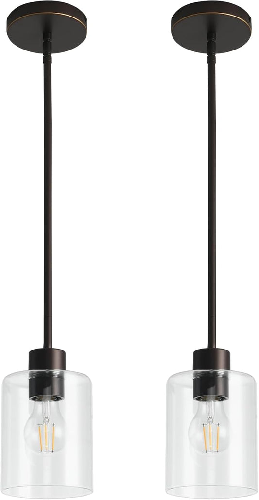 Brown and Gold Pendant Lights Kitchen Island - Clear Glass Pendant Light Fixture Multiple Stems Rods 3 Units 12 Inch 3 Units 4 Inch (2 Pack Brown and Gold Downrod)