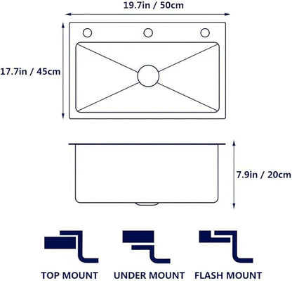 ARTLINE Stainless Steel Kitchen Sink, Drop In Single Bowl Sink, Topmount Workstation Sink with Sliding Accessories, Farmhouse Workstation sink with Multiple Accessories (19.7 x 17.7in)