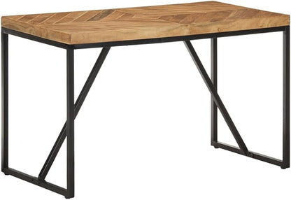 Solid Acacia Wood Dining Table, Industrial Style Kitchen & Dining Room Table for 4, Durable Chevron Pattern Dinner Setting, 47.2 Inch, Perfect for Family Meals