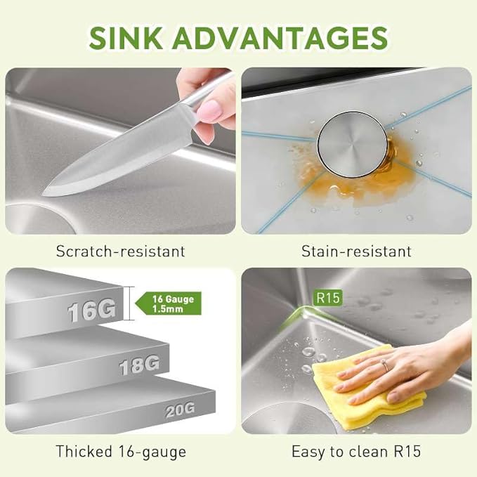 32 Inch Sink Undermount Double Bowl, 16 Gauge 50/50 Double Bowl Stainless Steel Workstation Sink, 32"x18"x10" Large and Deep Kitchen Sink With Accessories