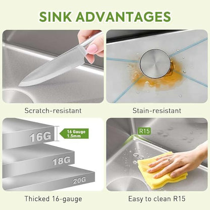 31 Inch Sink Undermount Double Bowl, 16 Gauge 50/50 Double Bowl Stainless Steel Workstation Sink, 31"x18"x9" Large and Deep Kitchen Sink With Accessories