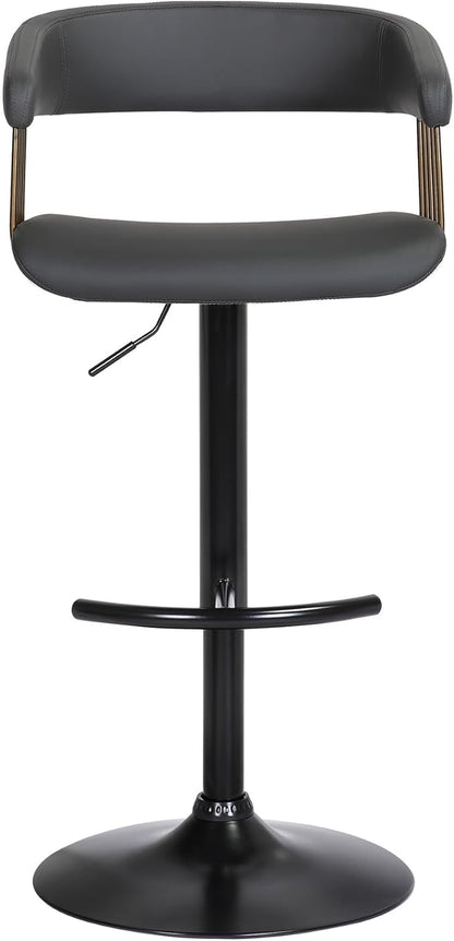 Armen Living Calista Adjustable Height Mid Century Modern Swivel Bar Stool for Kitchen Island Counter in Black Faux Leather with Golden Bronze and Black Metal