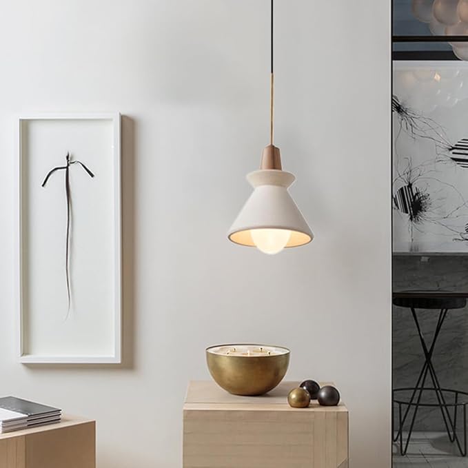 7.5'' Concrete Pendant Lights Kitchen Island Hanging Lights Unique Pinecone Lampshade Industrial Chandelier Nordic Cement Pendant Light for Dining Room, Bedside, Kitchen,Hallway, 1Pcs, White