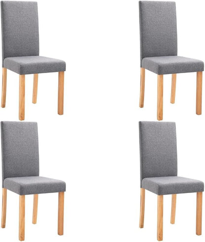 Dining Chair Set of 4 Light Gray Fabric Upholstered Rubber Wood Chairs with Ergonomic Design for Kitchen Dining Room and Living Room