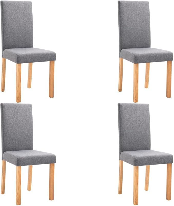 Set of 4 Light Gray Fabric Rubber Wood Dining Chairs Contemporary Ergonomic Design for Dining Room Kitchen Living Room