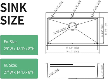 FRANIC 29" Handmade Black Bar Workstation Sink, 29" x 18" x 8" Stainless Steel Matte Nano Black Topmount Single Bowl Small Kitchen Outdoor Sink