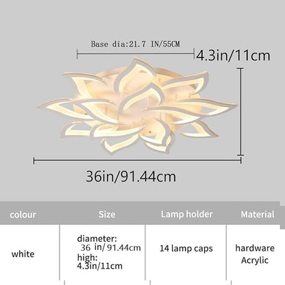 Garwam LED Dimmable Flower Shape Ceiling Light 14-Head Modern Petal Flush Mount Ceiling Lamp with Remote Control White Metal Acrylic Ceiling Chandelier Lighting for Living Room Bedroom Dining Room