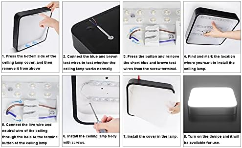 Ganeed LED Ceiling Light Flush Mount,24W 12-Inch Modern Ceiling Lamp Fixture Square,6500K Cool White Energy Saving Lighting Fixture for Living Bathroom Dining Room,Black