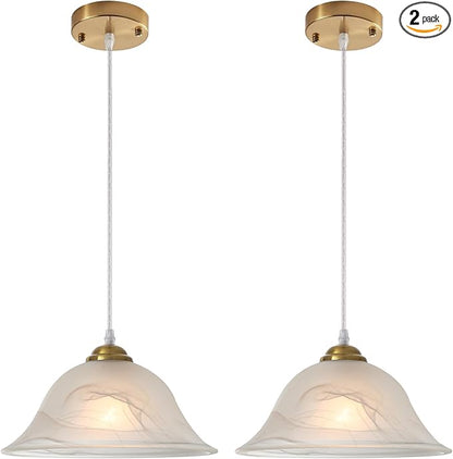 Glass Pendant Lights Kitchen Island, 11.8 Inch Frosted Glass Pendant Light, Gold Pendant Light 2-Pack, Kitchen Pendant Lights for Kitchen Island, Dining Room, Bar, Cafe