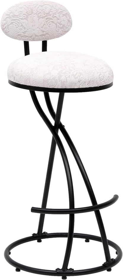 Round Print Stools Set of 2 Black Metal Upholstered Chairs for Kitchen Island & Dining Rooms Counter Stools (Black & White Print)