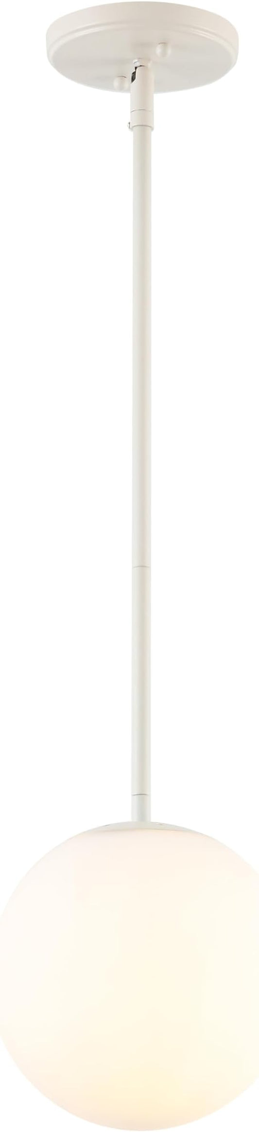 JONATHAN Y 7.75" Almond Modern Globe LED Pendant Light, Industrial Hanging Ceiling Lamp for Kitchen Island, White Glass Globe Shade, LED Bulb Included (JYL9528F)