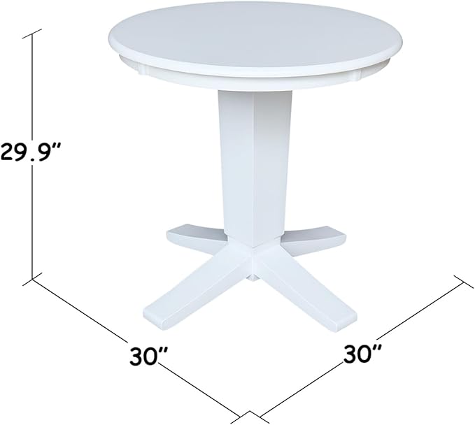 HomeStock Island Oasis 30" Round White Pedestal Dining Table in Solid Wood for Coastal Cottage Style Kitchens Or Compact Everyday Meal Settings