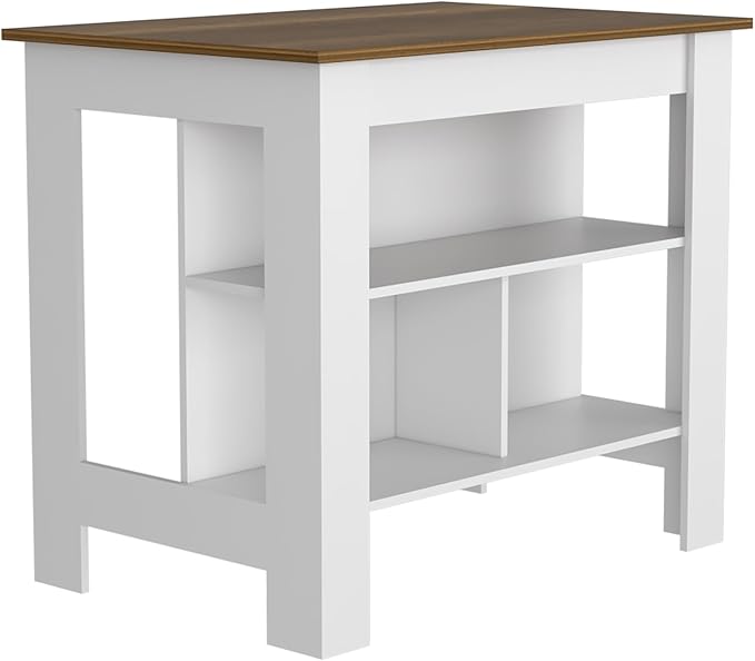 Kitchen Island Kitchen Table 35" H Four Legs with 3 Open Storage Shelves Wide Top for Meal Prep Spacious Leg Room Practical(Brown White)