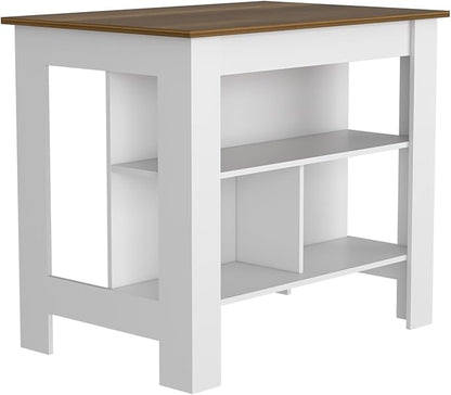 Kitchen Island Kitchen Table 35" H Four Legs with 3 Open Storage Shelves Wide Top for Meal Prep Spacious Leg Room Practical(Brown White)