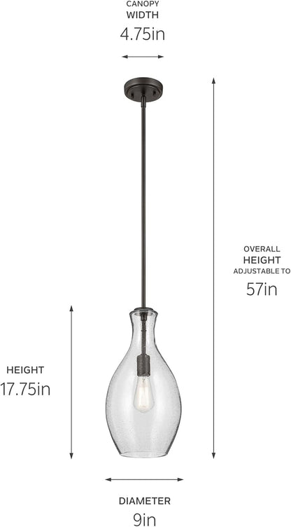 Kichler Lighting Everly 17.75" 1 Light Hour Glass Pendant Clear Glass Olde Bronze