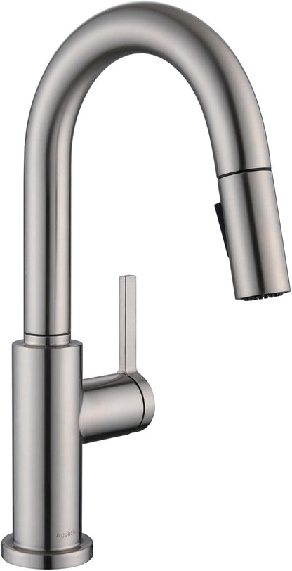 AguaStella AS32BN Brushed Nickel Bar Faucet or Prep Kitchen Sink Faucet with Pull Down Sprayer and Single Handle