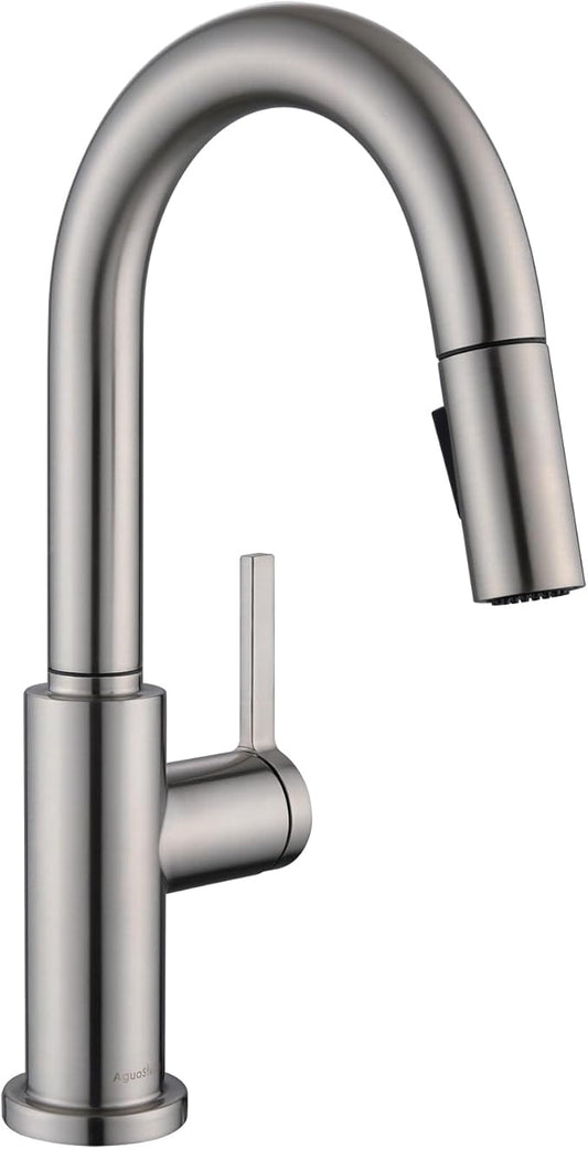 AguaStella AS32BN Brushed Nickel Bar Faucet or Prep Kitchen Sink Faucet with Pull Down Sprayer and Single Handle