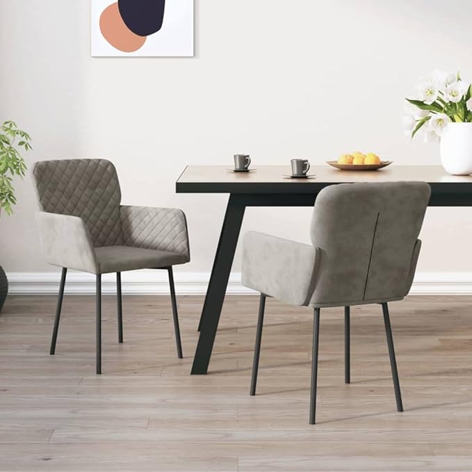 Light Grey Velvet Dining Chair Set of 2 Modern Accent Chairs Ergonomic 19W 16.9D 17.3H for Kitchen Dining Room Living Room Small Space Comfortable Upholstered Seat