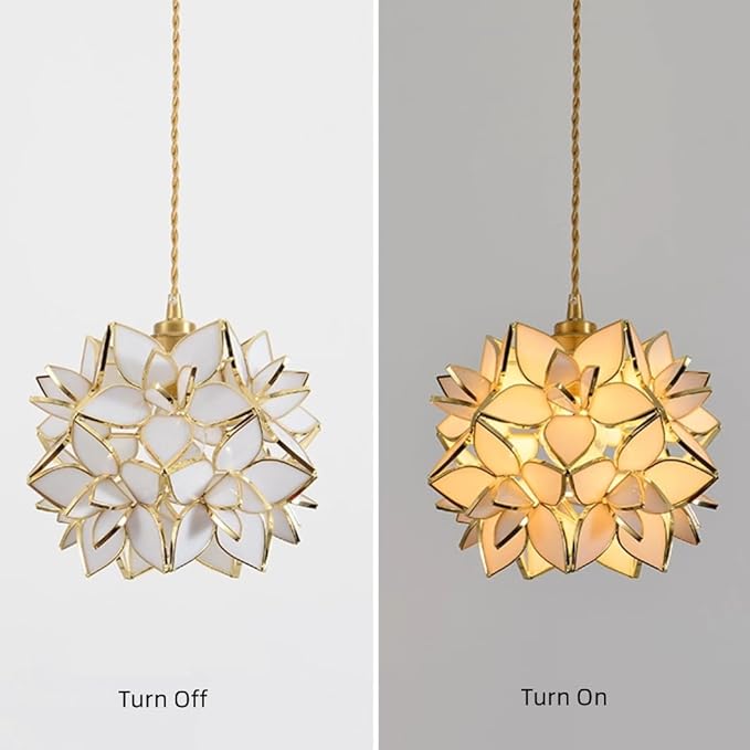 Modern Pendant Light Flower Petals Hanging Light Fixture 7 Inch White Tiffany Stained Glass Shade Mini Glass Pendant Lighting for Kitchen Island