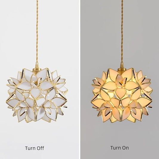 Modern Pendant Light Flower Petals Hanging Light Fixture 7 Inch White Tiffany Stained Glass Shade Mini Glass Pendant Lighting for Kitchen Island