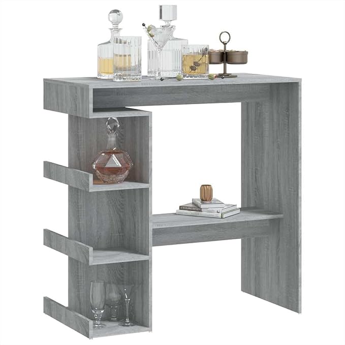 Wall-Mounted Bar Table with Storage Racks, 39.4 x 19.7 in Grey Sonoma Engineered Wood High Top Dining Desk for Kitchen, Apartment, and Home Entertainment