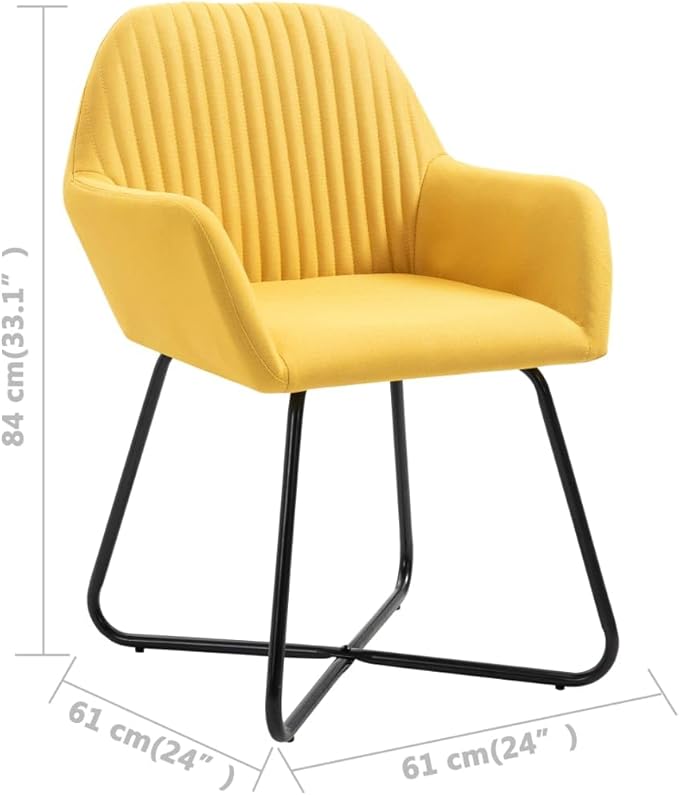 Set of 4 Yellow Modern Dining Chairs, 19" Leg, Powder-Coated Steel, Padded Armrests, 16.3" Seat, Ergonomic Indoor Kitchen/Living Seating