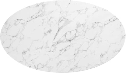 Modway Lippa 54" Oval-Shaped Mid-Century Modern Dining Table with Artificial Marble Top and White Base