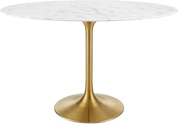 Modway Lippa 48" Oval-Shaped Mid-Century Modern Dining Table with Artificial Marble Top and Gold Base