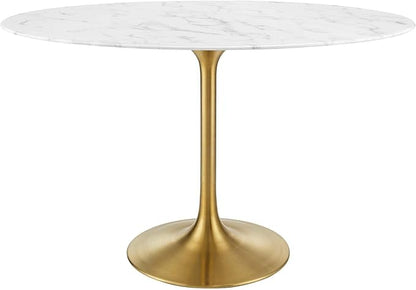 Modway Lippa 48" Oval-Shaped Mid-Century Modern Dining Table with Artificial Marble Top and Gold Base