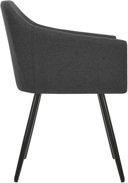 Set of 2 Modern Dining Chairs Dark Grey Upholstered 100% Polyester, 24.4x21.3x31.5 in Metal Frame Kitchen Accent Chairs for Dining Room Living Room Bedroom