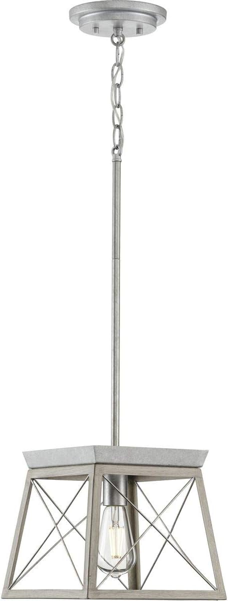 Progress Lighting Briarwood Collection 1-Light Bleached Oak Farmhouse Mini-Pendant Light, Galvanized, 9.00x10.00x10.00