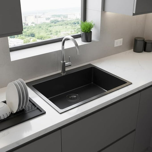 IKEBANA 22 x 18 inch Black Drop in Kitchen Sink, 16 Gauge Stainless Steel Topmount Kitchen Sink Single Bowl, Outdoor Small RV Bar Sinks with Strainer