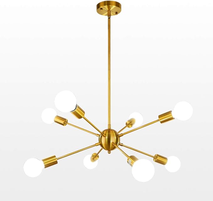 LynPon Gold Sputnik Light Fixture, 8 Lights Plating Golden Chandelier, Modern Dining Room Ceiling Lights Brass Hanging Light Fixtures for Kitchen Living Room Bedroom Entryway Foyer
