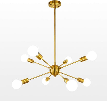 LynPon Gold Sputnik Light Fixture, 8 Lights Plating Golden Chandelier, Modern Dining Room Ceiling Lights Brass Hanging Light Fixtures for Kitchen Living Room Bedroom Entryway Foyer