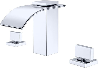 sumerain Waterfall 8 Inch Widespread Bathroom Sink Faucet 3 Hole Chrome Finish