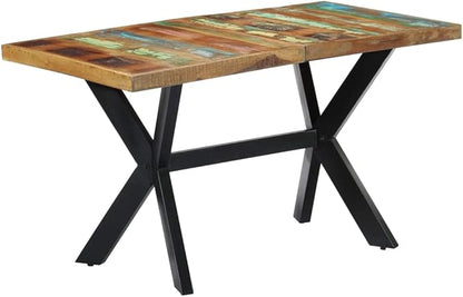 Industrial Brown Reclaimed Wood Dining Table 55"x28" Rectangular Kitchen & Dining Room Table Seats 6, Powder-Coated Steel Legs, Easy Assembly for Small Spaces