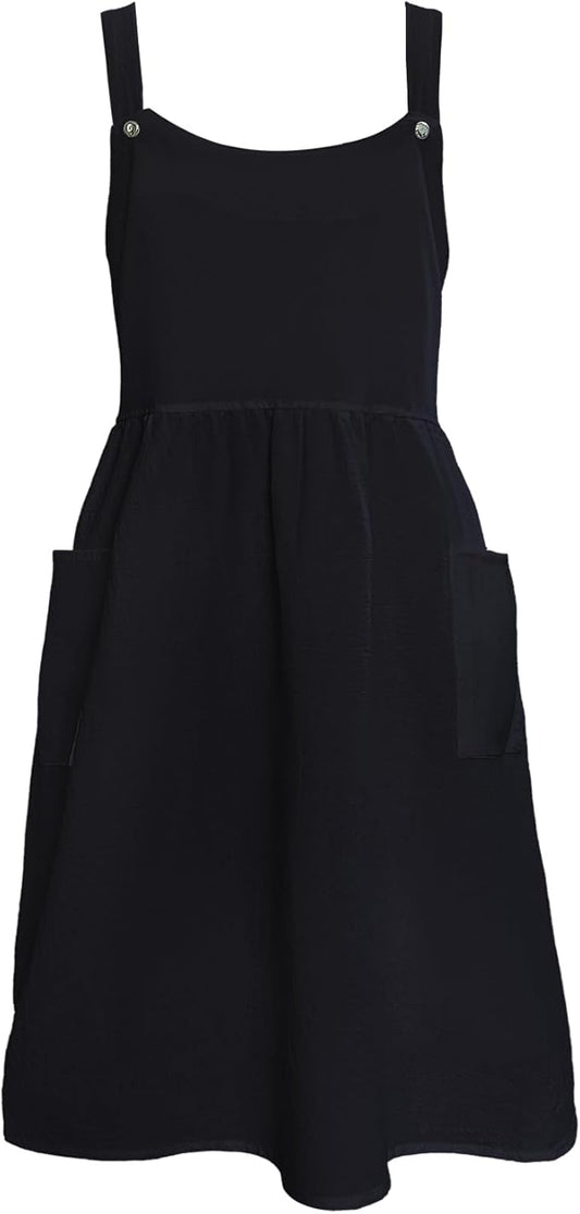 Cityelf Vintage Pinafore Apron Dress Snap Adjust Linen Cotton with Pockets Floral Aprons for Cooking Gardening