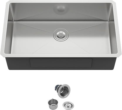28 Inch Undermount Kitchen Sink - 28x18 Stainless Steel Kitchen Sink T304 18 Gauge Undermount Sinks Single Bowl Handmade Sinks Under the Counter, 9" Deep