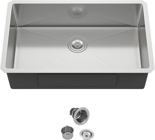 28 Inch Undermount Kitchen Sink - 28x18 Stainless Steel Kitchen Sink T304 18 Gauge Undermount Sinks Single Bowl Handmade Sinks Under the Counter, 9" Deep