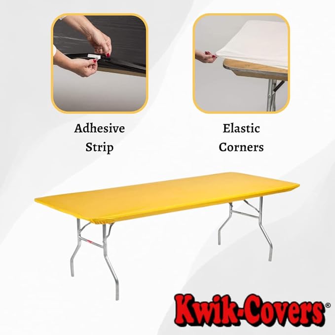 Kwik-Covers 10 Pack of Rectangular Plastic Table Covers - 6' Foot or 8' Foot Options - Indoor or Outdoor Fitted Table Covers (Table NOT Included) (Gold, 30" x 96" (8' ft))