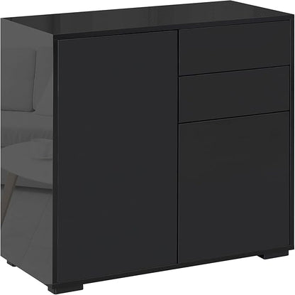 HOMCOM High Gloss Buffet Sideboard with Drawers, Door Cupboards and Adjustable Shelf, Kitchen Storage Cabinet with Push to Open Design, Black