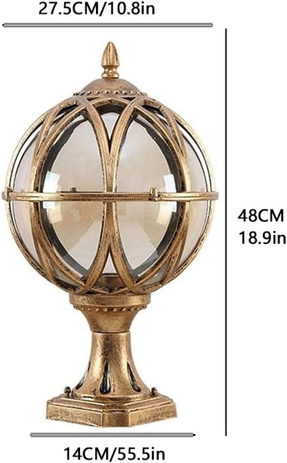 Outdoor Post Light Fixture Retro Amber Glass Ball Pillar Lights Waterproof Exterior Column Lamp Villa Courtyard Garden Park Doorpost Light Landscape Fence Bollard Pedestal Light