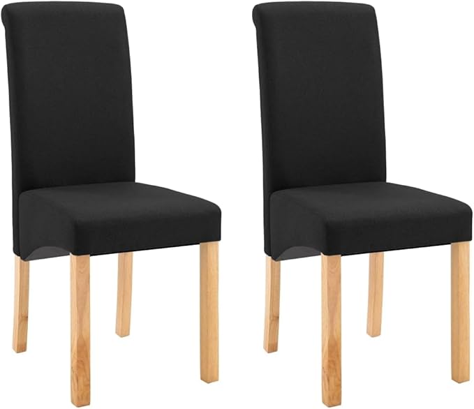 Modern Fabric Dining Chairs Set of 2 Black Wooden Frame for Kitchen Living Room Comfortable Accent Furniture with Sturdy Design