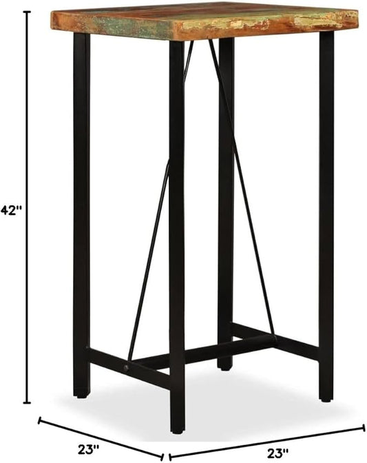 Bar Table with Reclaimed Wood Surface and Steel Legs 23.6x23.6x42.1 Inches Square Counter Height Table for Kitchen Dining Room and Home Bar