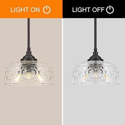 3-Light Adjustable Pendant Lights Kitchen Island, Black Metal & Clear Glass Ceiling Pendant Light, Vintage Drop Lights for Bathroom, Hallway, Convertible Ceiling Mount Or Hanging Fixture, 90°Swivel