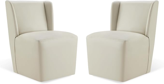 KISLOT Upholstered Dining Chairs Set of 2 with Casters, Wingback Modern Side Armless Deskchair with Rollers for Diningroom Bedroom Livingroom Reading Room, Cream Faux Leather