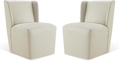 KISLOT Upholstered Dining Chairs Set of 2 with Casters, Wingback Modern Side Armless Deskchair with Rollers for Diningroom Bedroom Livingroom Reading Room, Cream Faux Leather