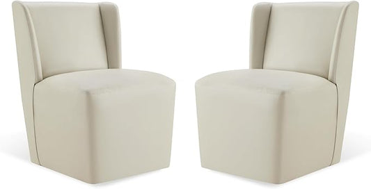 KISLOT Upholstered Dining Chairs Set of 2 with Casters, Wingback Modern Side Armless Deskchair with Rollers for Diningroom Bedroom Livingroom Reading Room, Cream Faux Leather